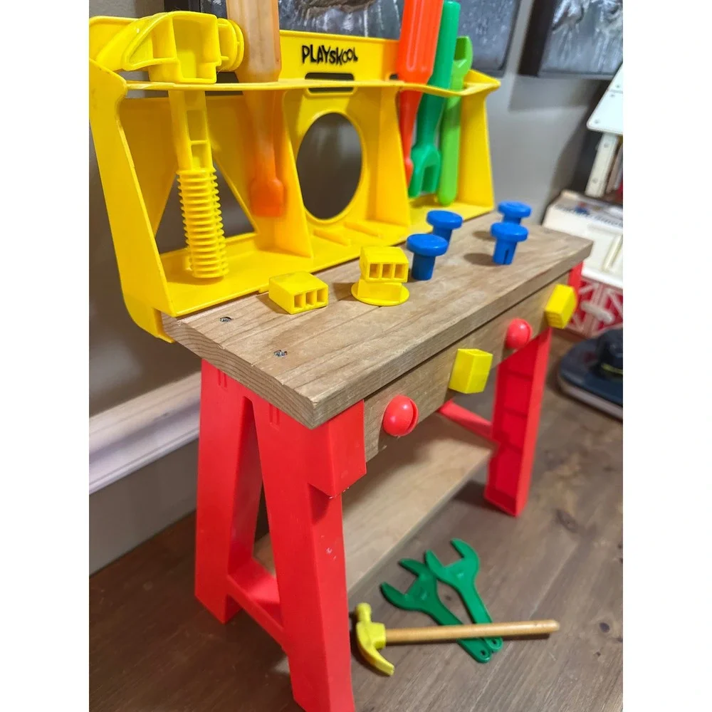 Playskool Vintage Wood and Plastic Workbench Kids Tool Bench Playset Toy